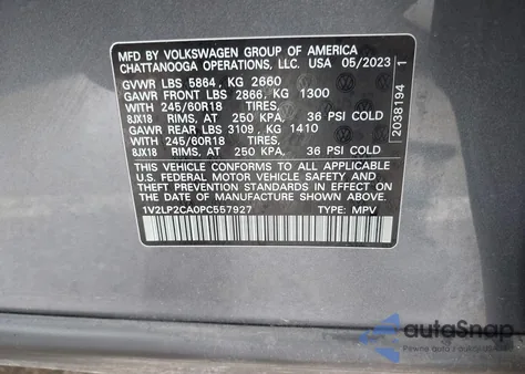 2023 Volkswagen Atlas 2.0T Se from USA, damaged, VIN 1V2LP2CA0PC557927